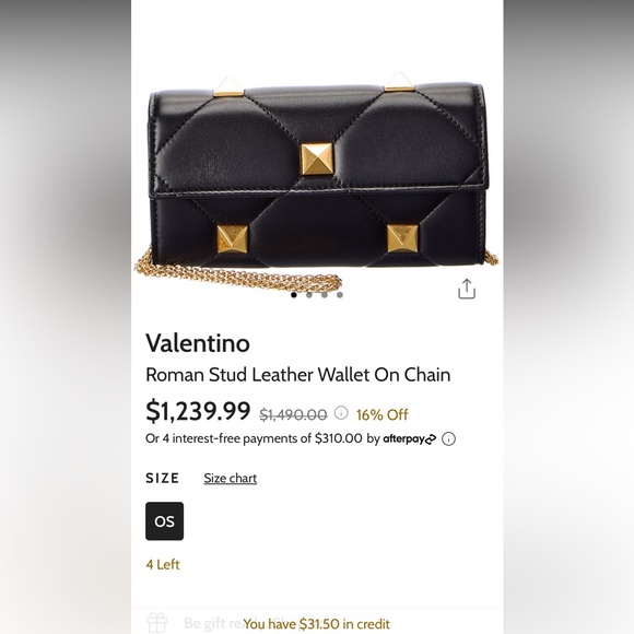 VALENTINO Roman Stud Leather Wallet on Chain- BRAND NEW-FULL SET- - Picture 8 of 8